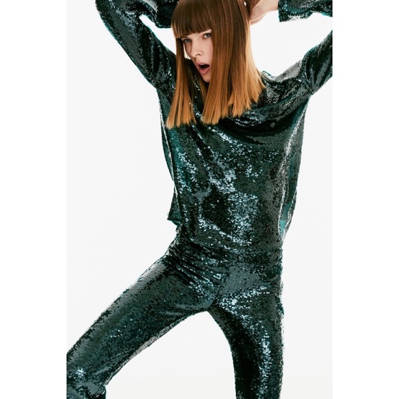ZARA sequin turtleneck top and matching pants - Picture 5 of 13